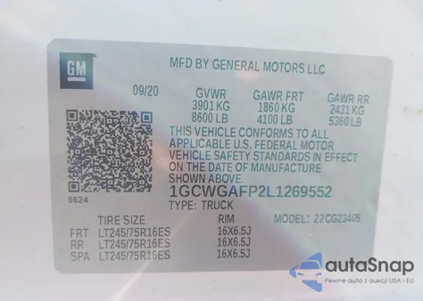 2020 Chevrolet Express Cargo Rwd 2500 Regular Wheelbase Wt from USA, damaged, VIN 1GCWGAFP2L1269552